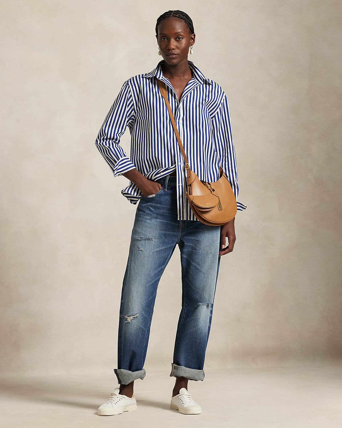 Oversize Fit Striped Cotton Shirt