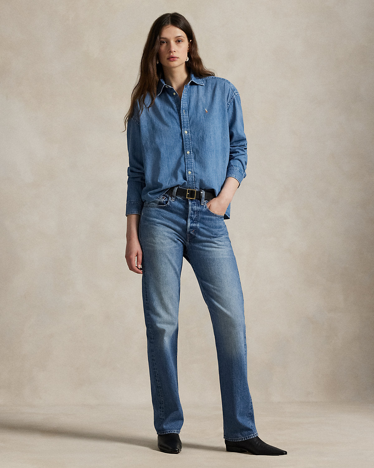 Cropped Boxy Denim Shirt