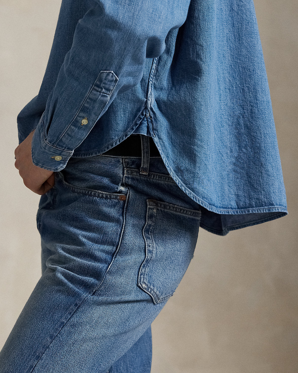 Cropped Boxy Denim Shirt