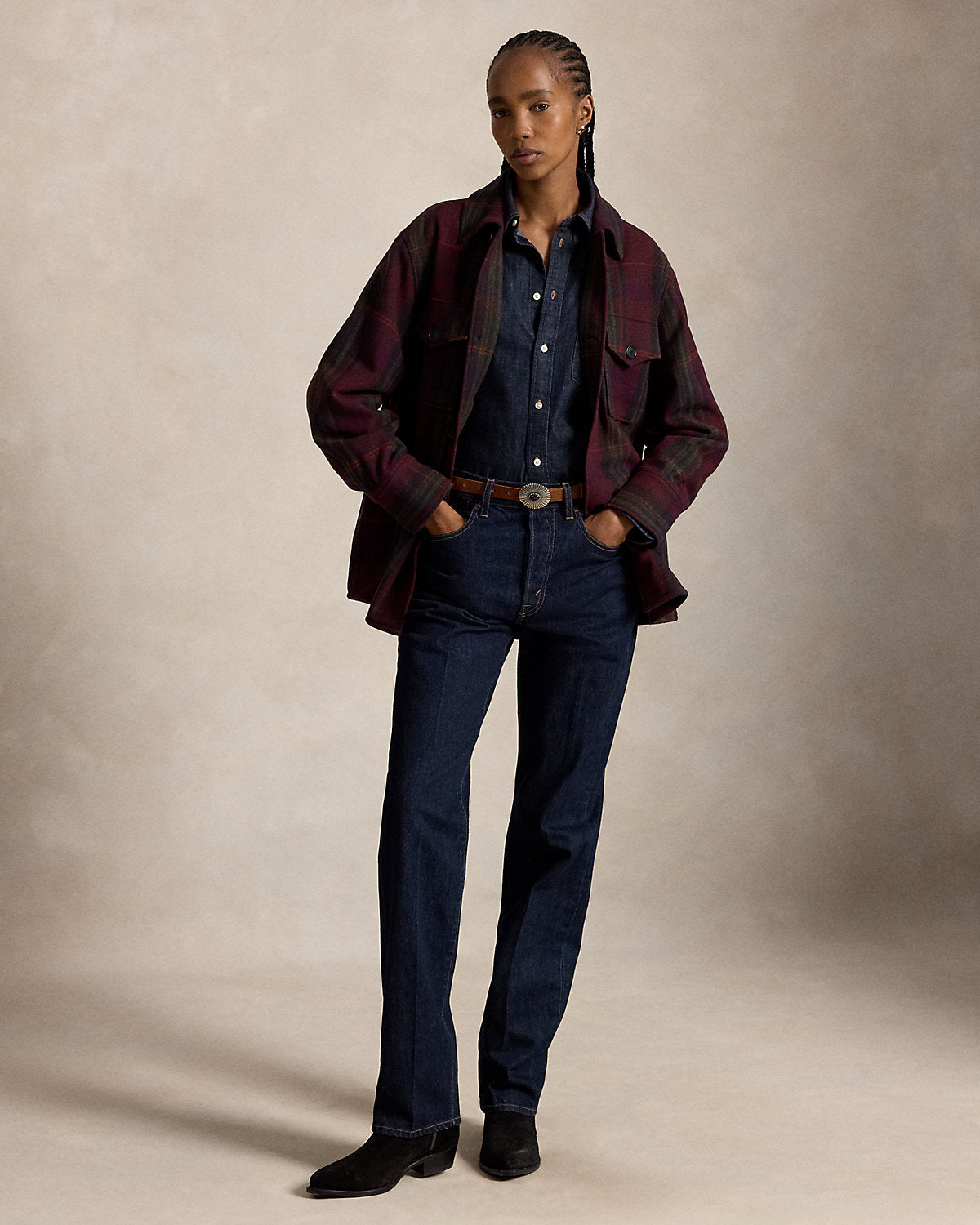 Plaid Wool-Blend Twill Shirt Jacket