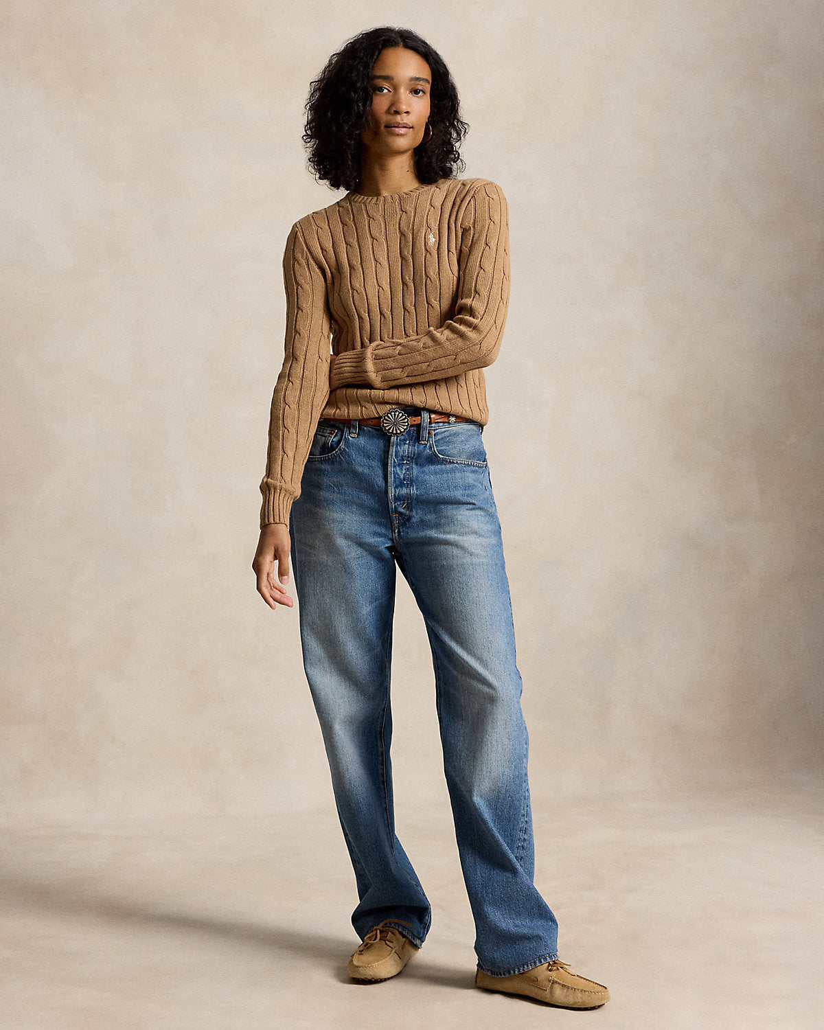 Cable-Knit Cotton Crewneck Sweater