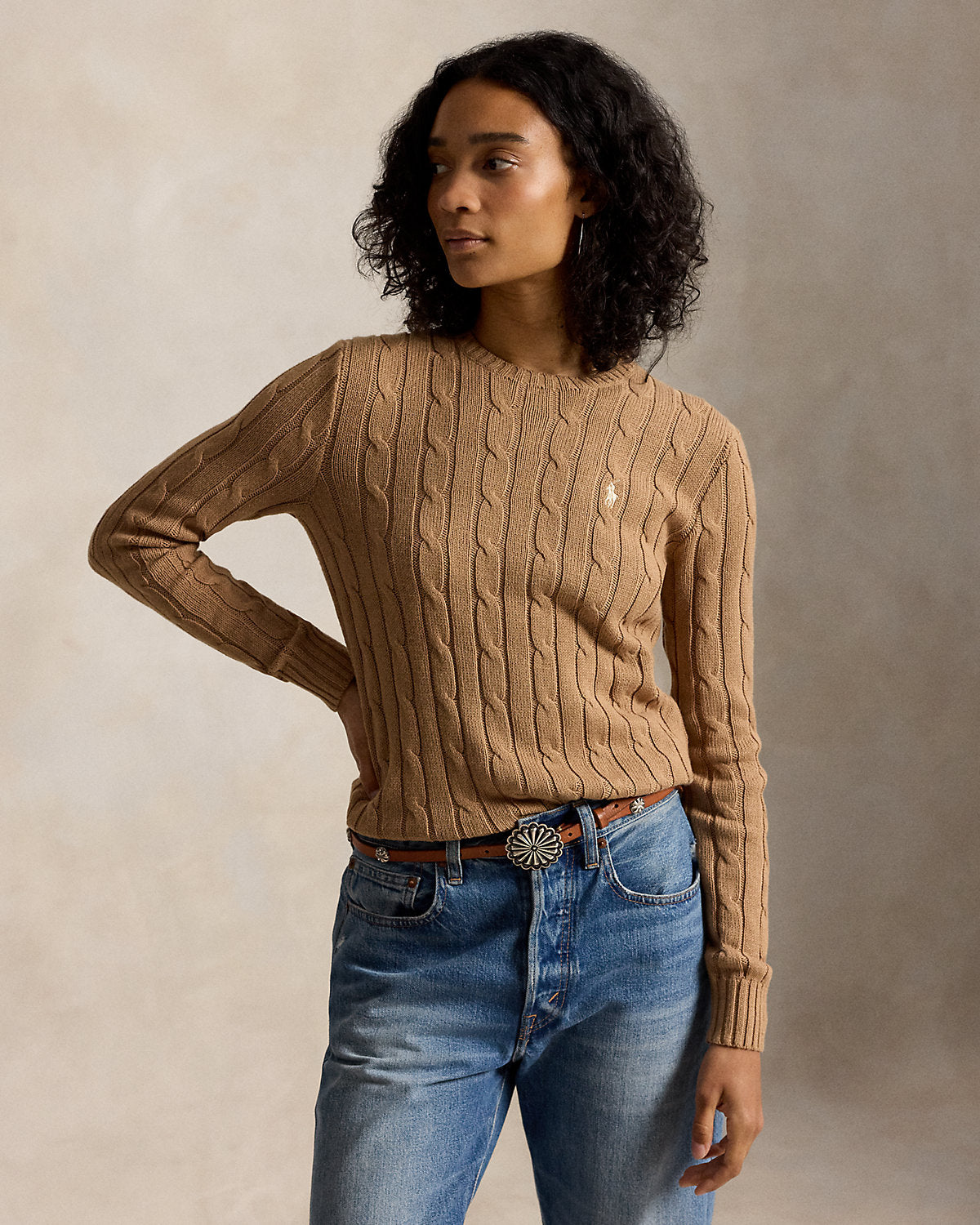 Cable-Knit Cotton Crewneck Sweater