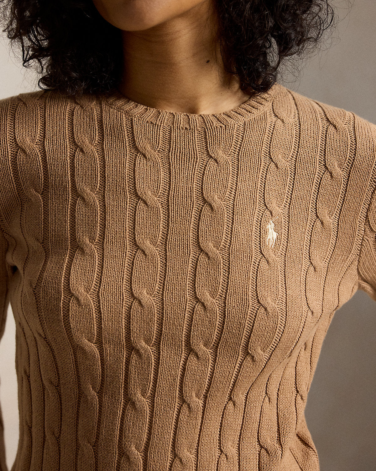 Cable-Knit Cotton Crewneck Sweater