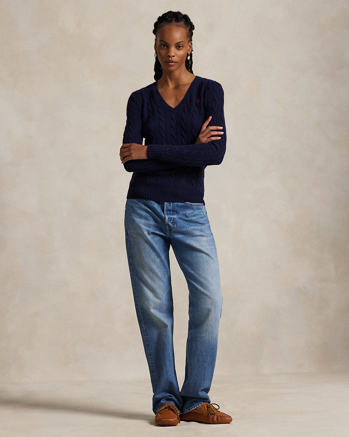 Cable-Knit Wool-Cashmere V-Neck Sweater
