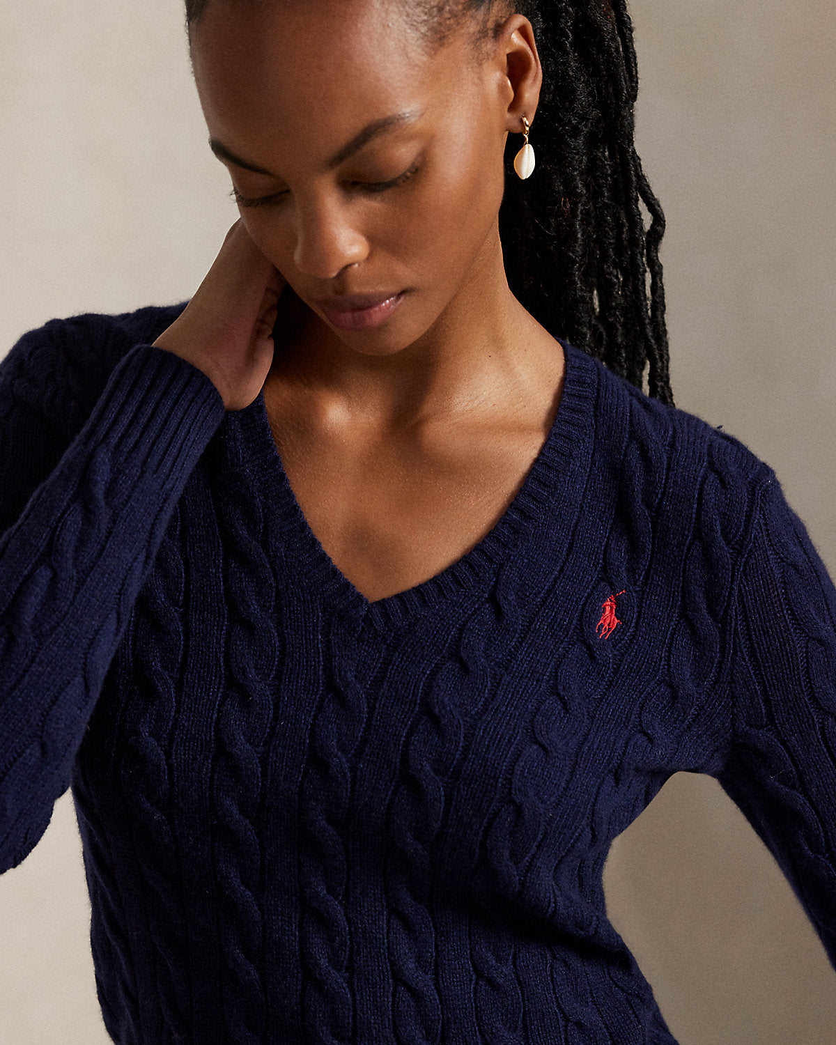 Cable-Knit Wool-Cashmere V-Neck Sweater