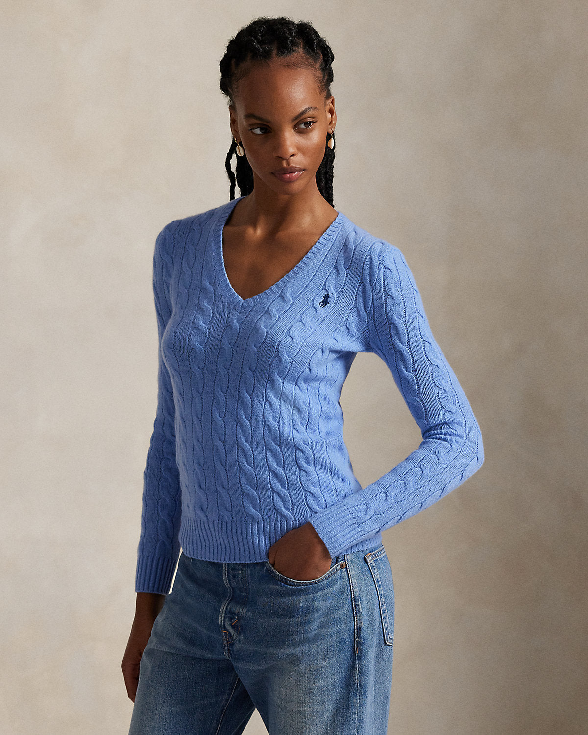 Cable-Knit Wool-Cashmere V-Neck Sweater