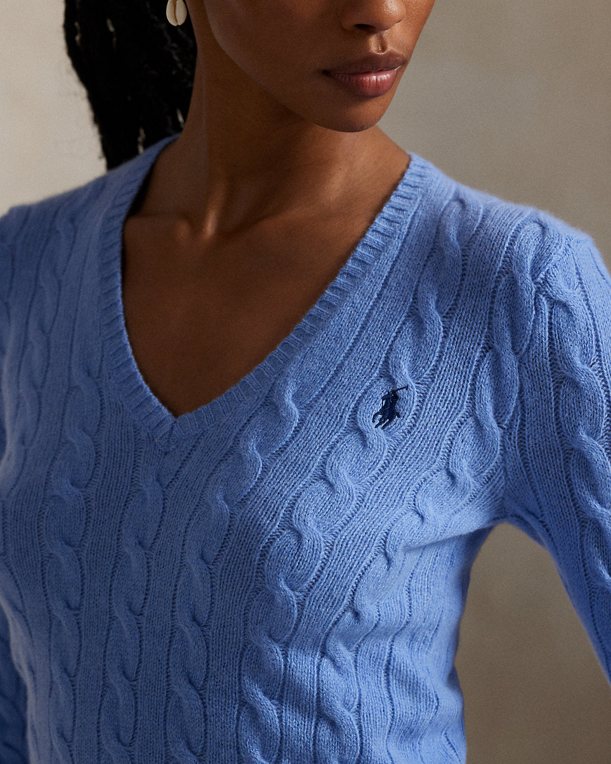 Cable-Knit Wool-Cashmere V-Neck Sweater