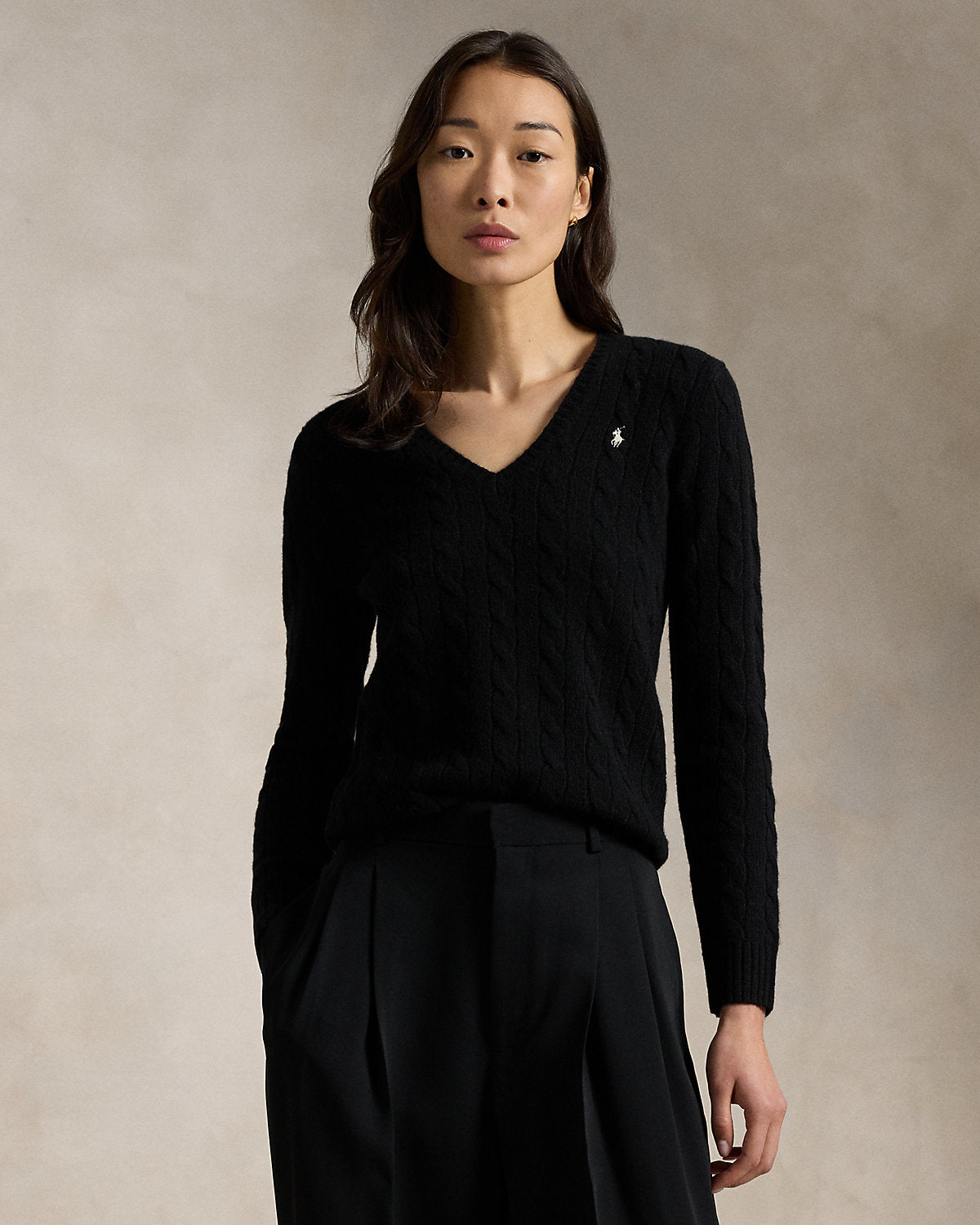 Cable-Knit Wool-Cashmere V-Neck Sweater