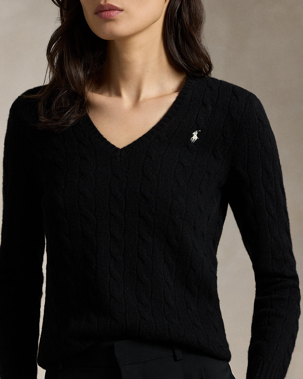 Cable-Knit Wool-Cashmere V-Neck Sweater