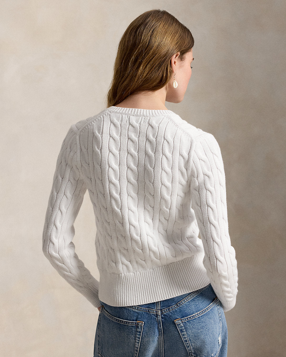 Cable-Knit Cotton Crewneck Cardigan