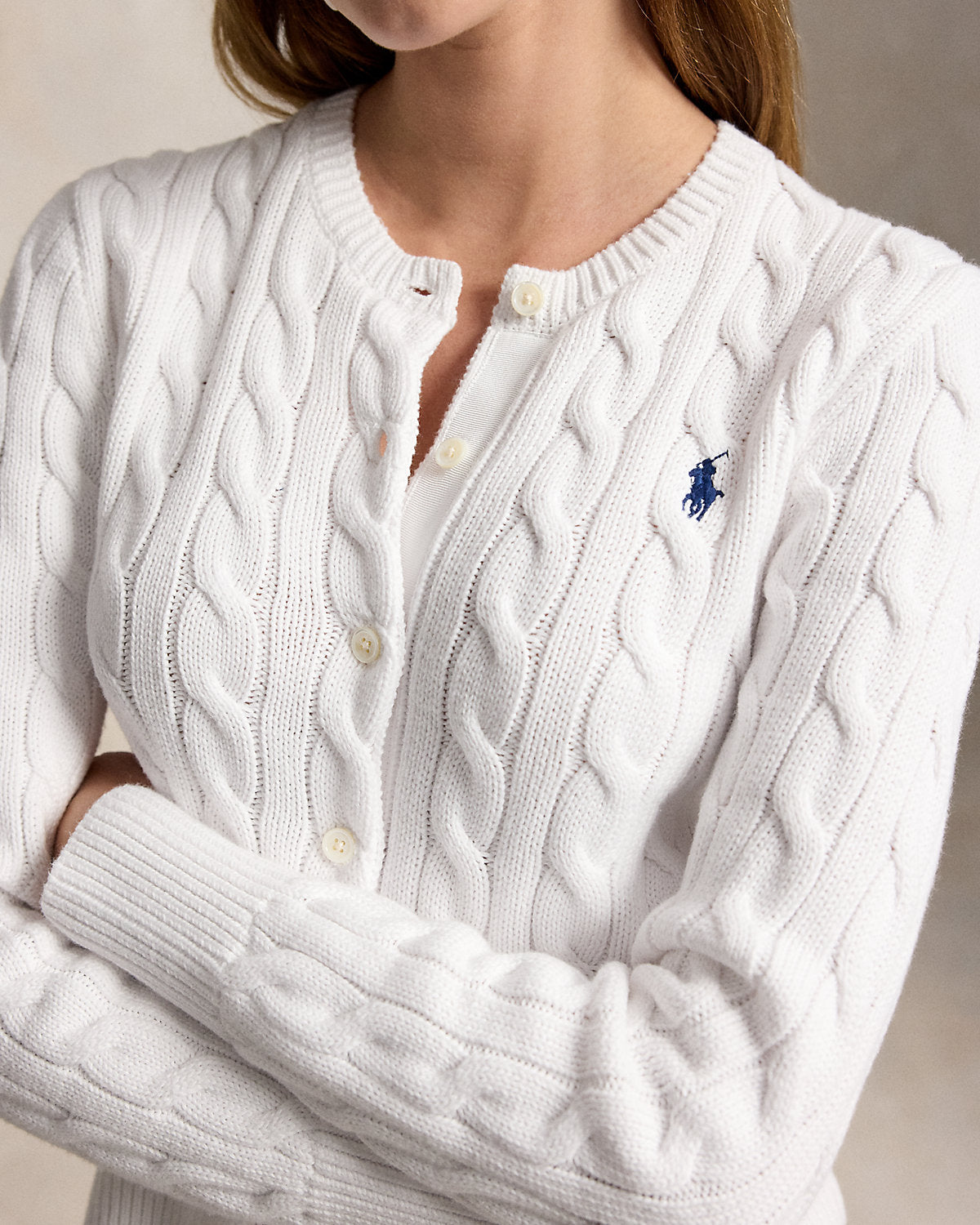 Cable-Knit Cotton Crewneck Cardigan