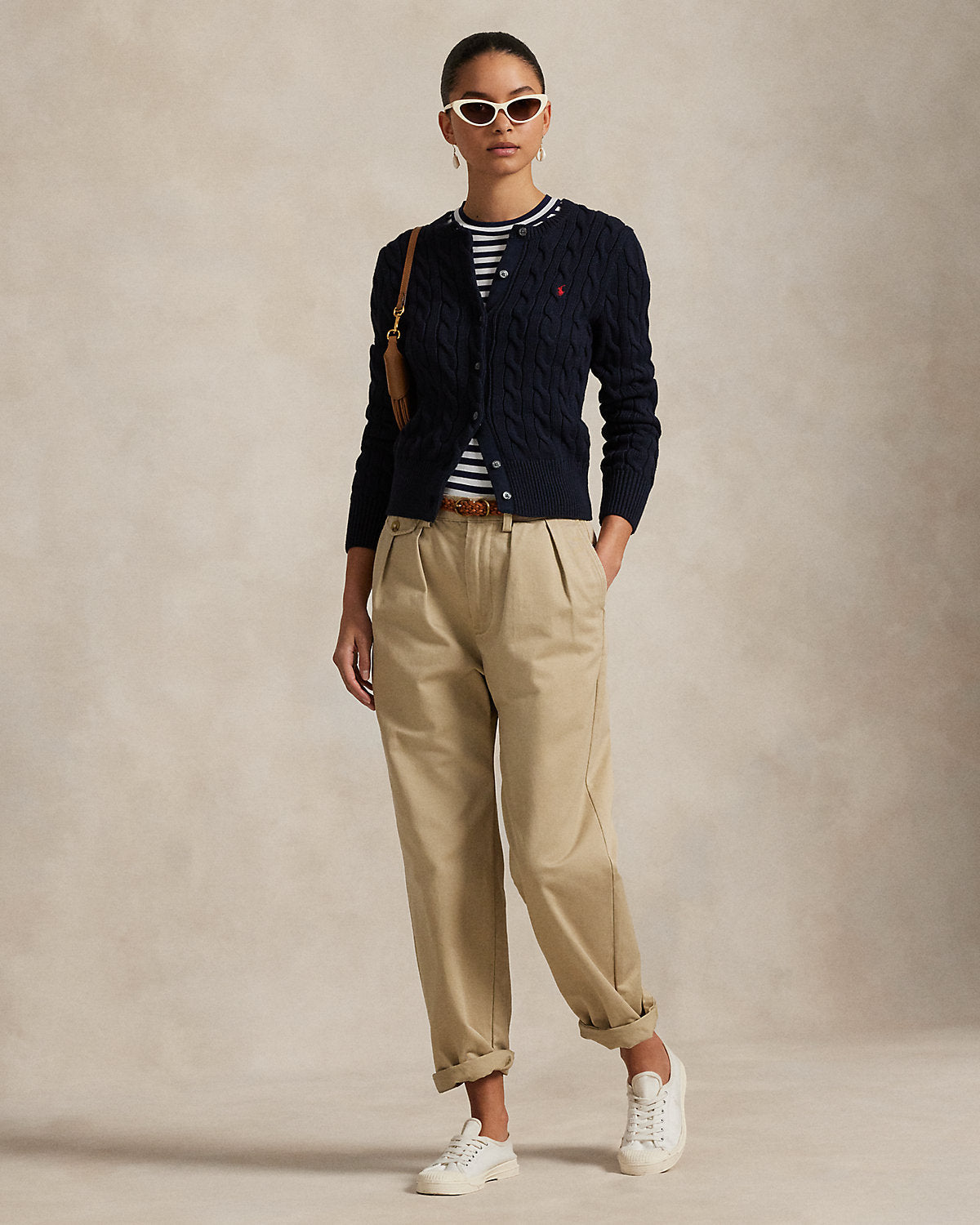 Cable-Knit Cotton Crewneck Cardigan