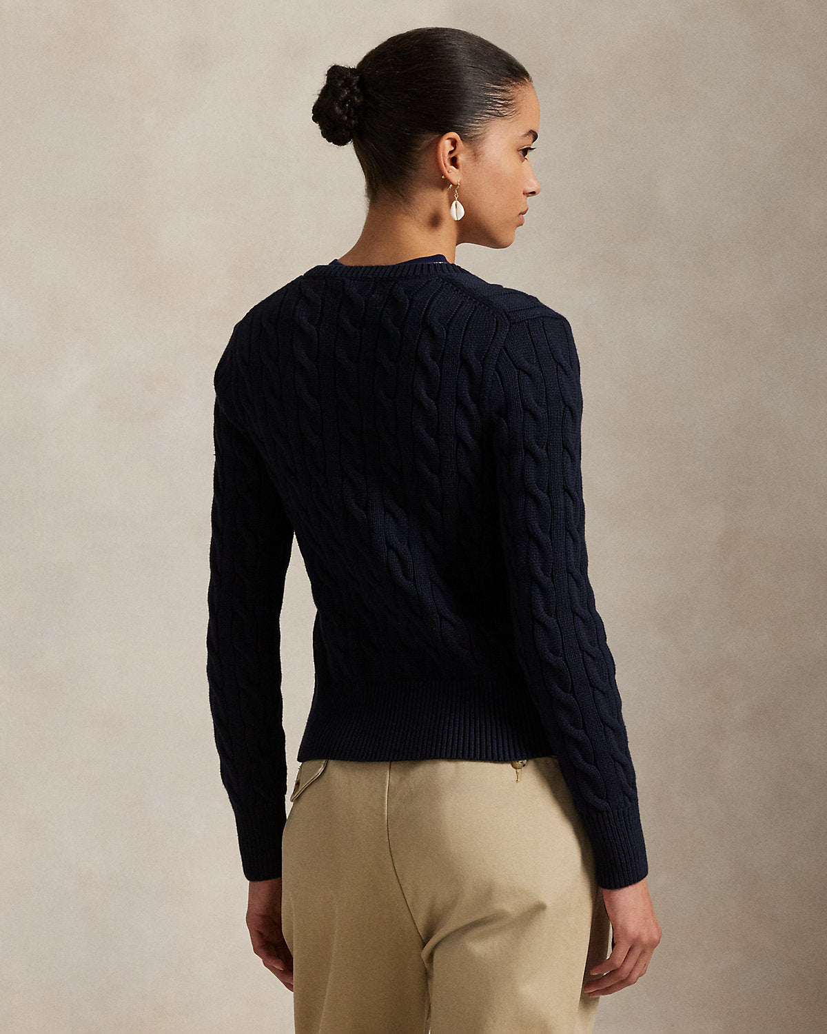 Cable-Knit Cotton Crewneck Cardigan