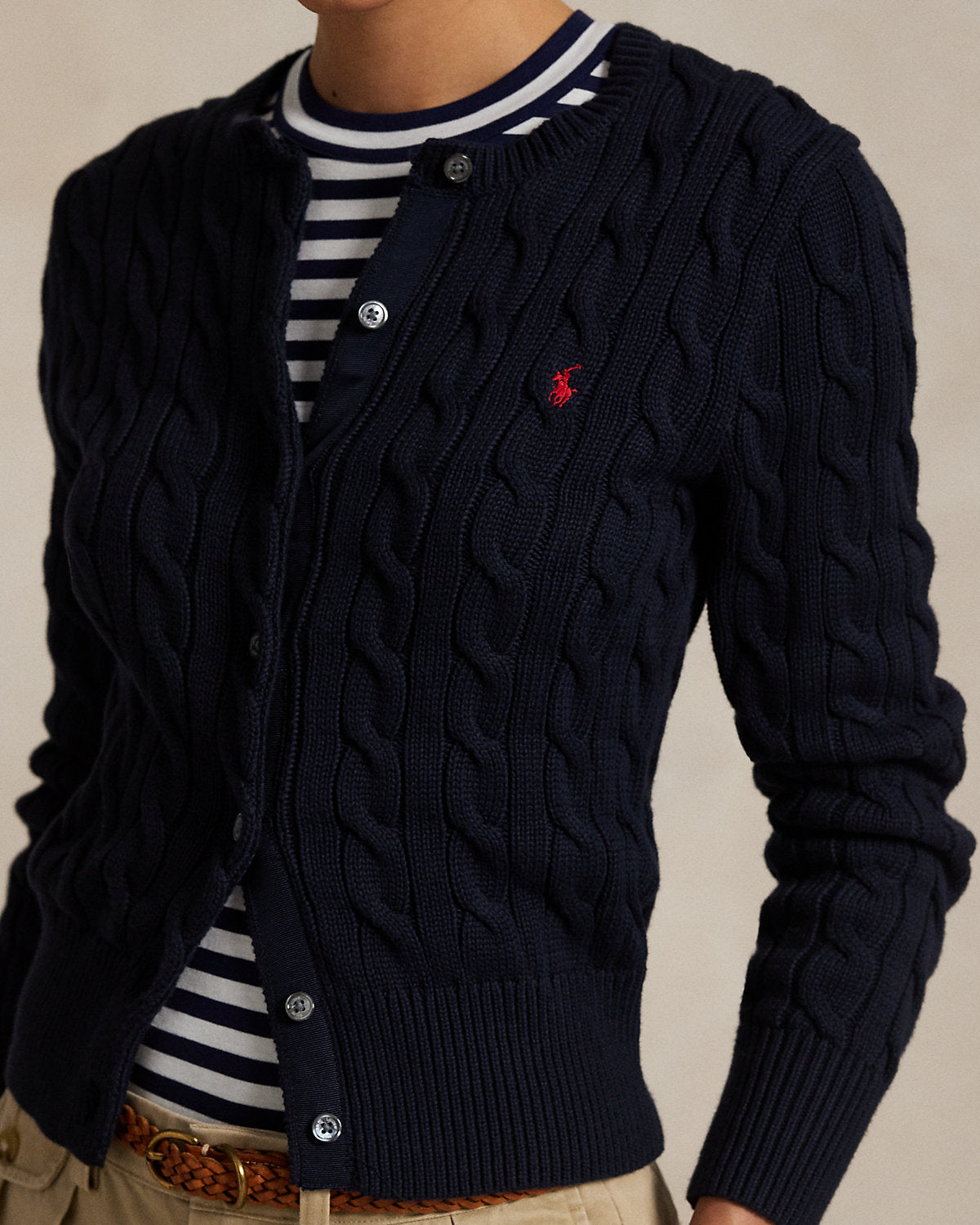 Cable-Knit Cotton Crewneck Cardigan