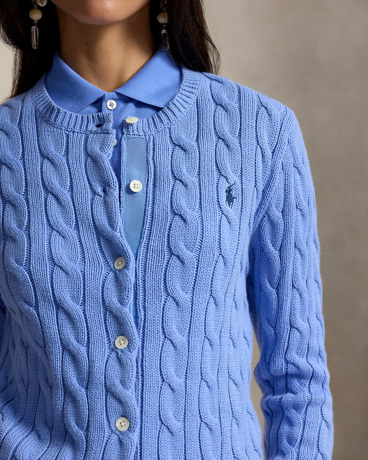 Cable-Knit Cotton Crewneck Cardigan