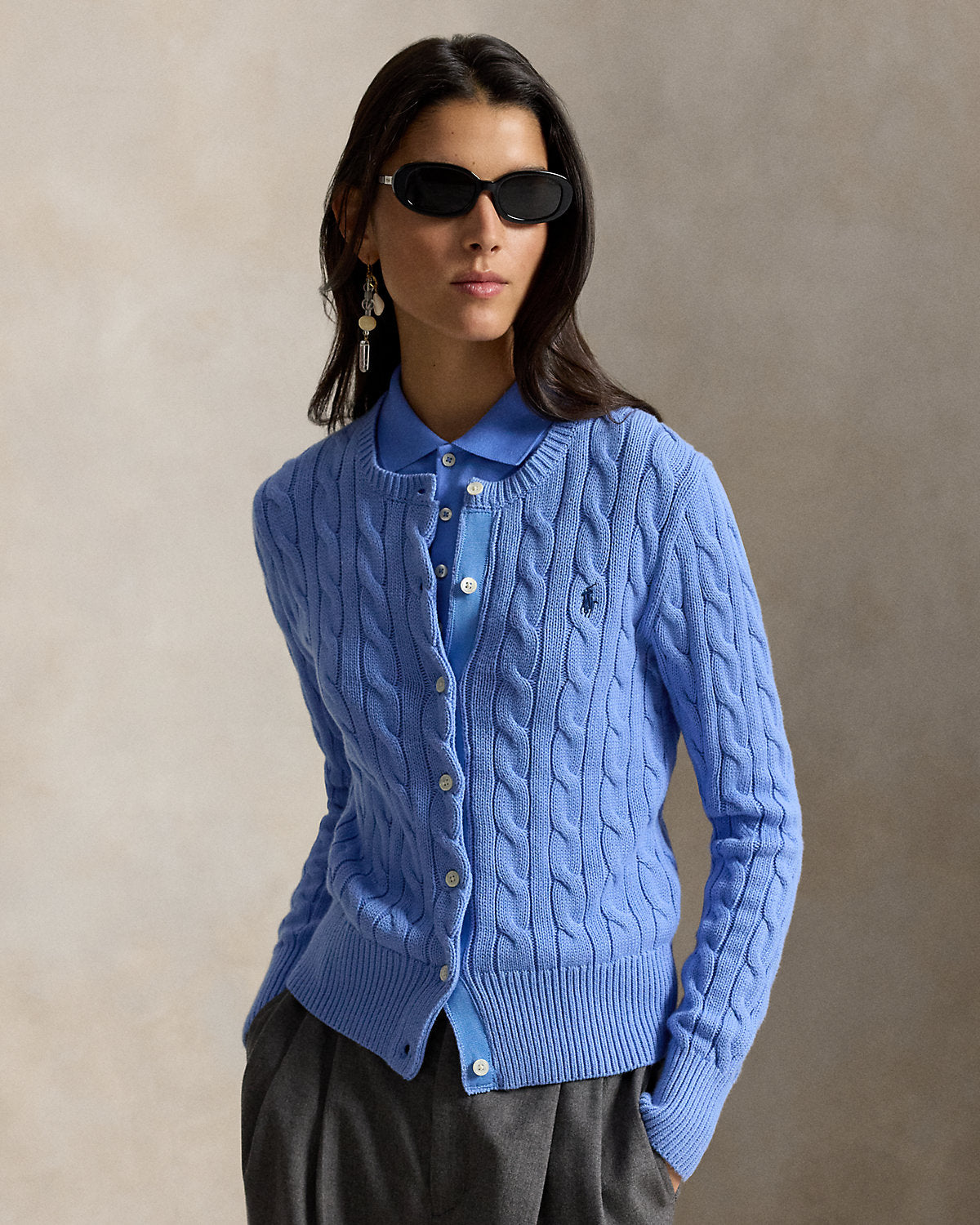 Cable-Knit Cotton Crewneck Cardigan
