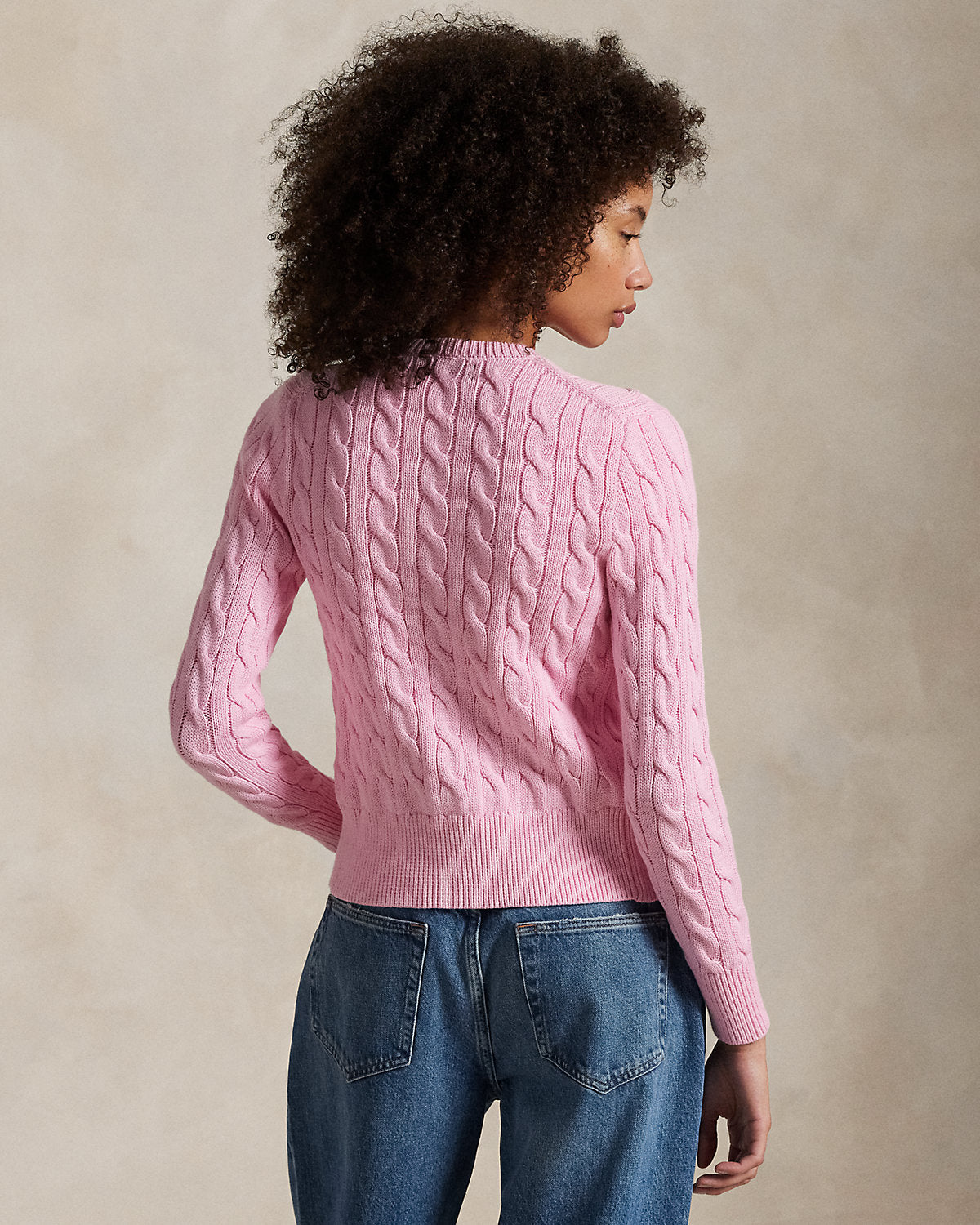 Cable-Knit Cotton Crewneck Cardigan