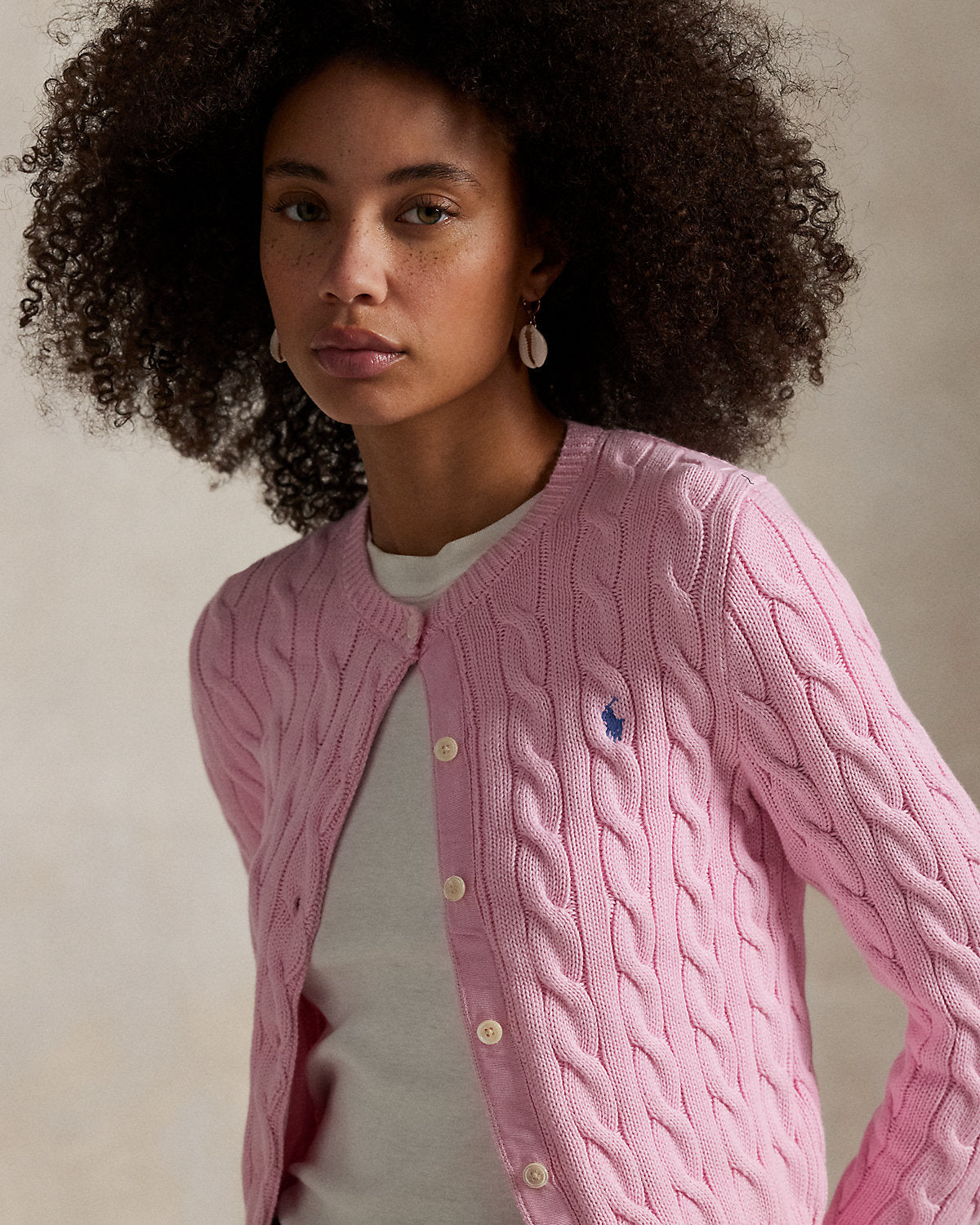 Cable-Knit Cotton Crewneck Cardigan