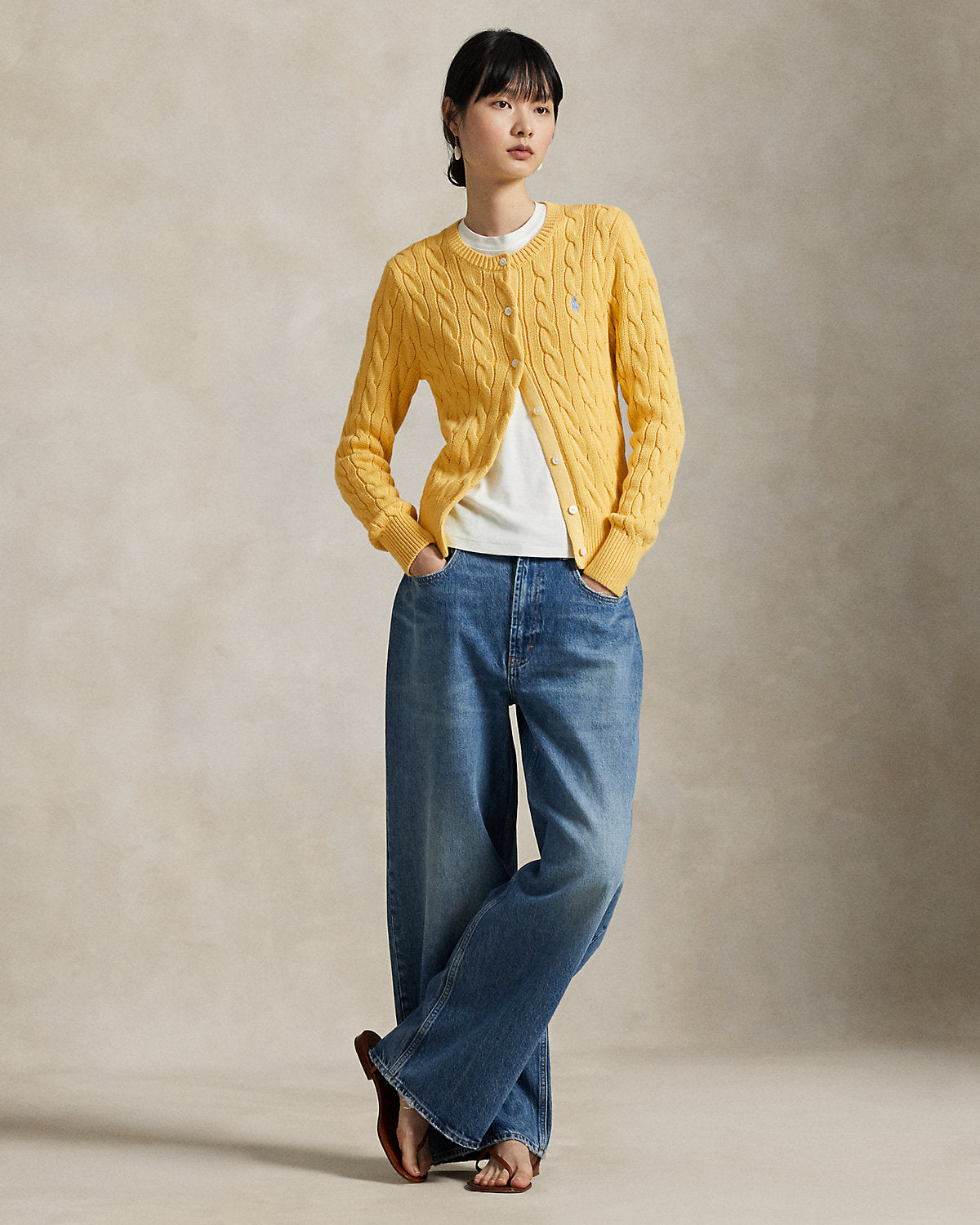 Cable-Knit Cotton Crewneck Cardigan