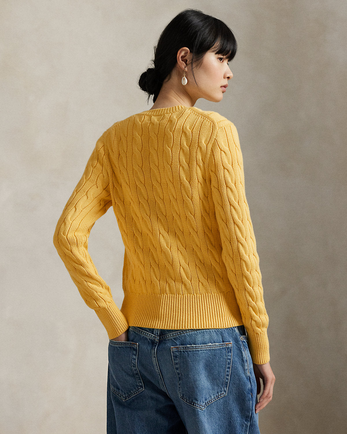 Cable-Knit Cotton Crewneck Cardigan