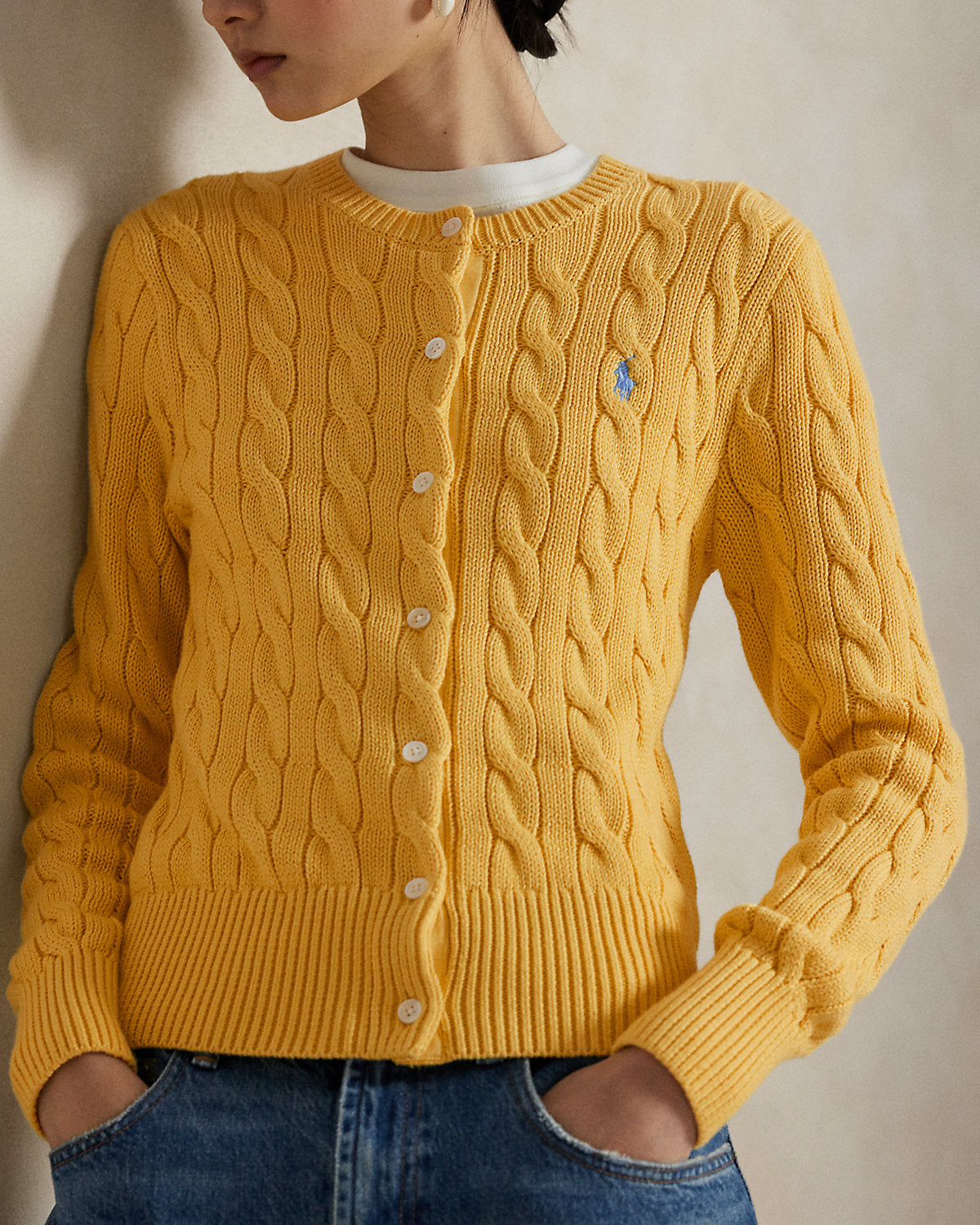 Cable-Knit Cotton Crewneck Cardigan