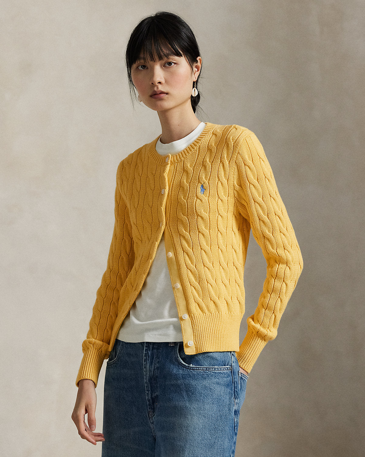 Cable-Knit Cotton Crewneck Cardigan