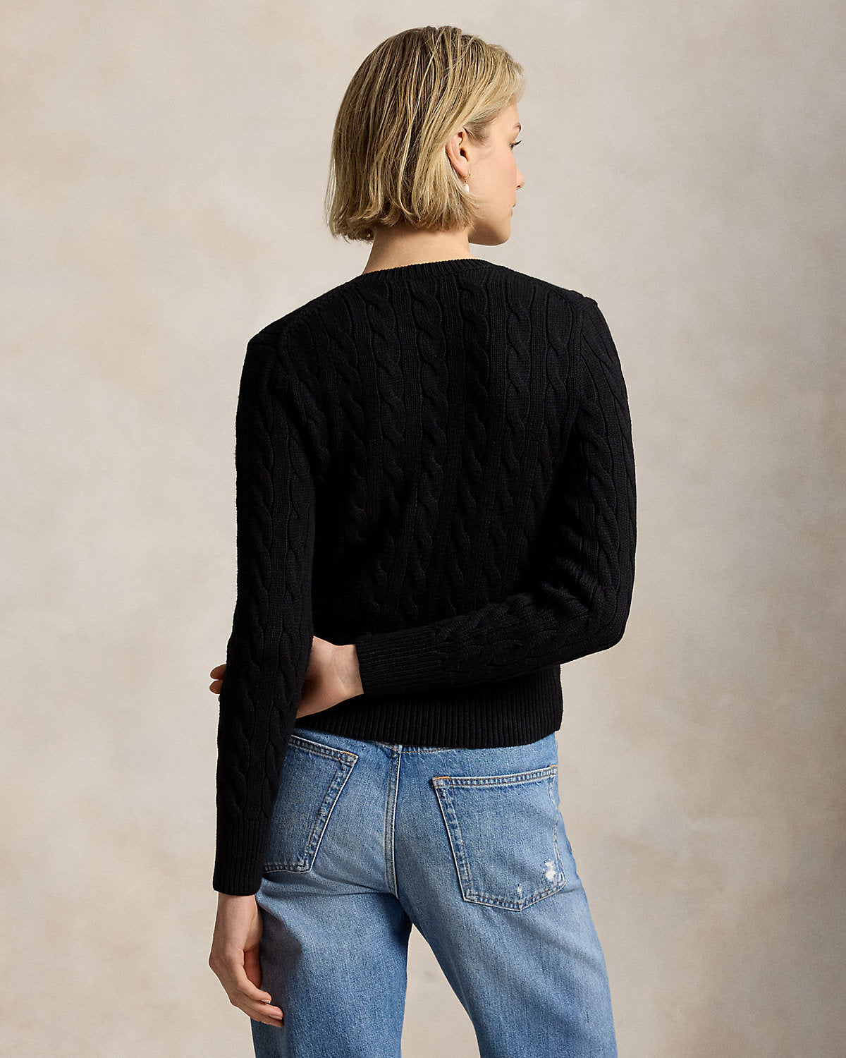 Cable-Knit Cotton Crewneck Cardigan