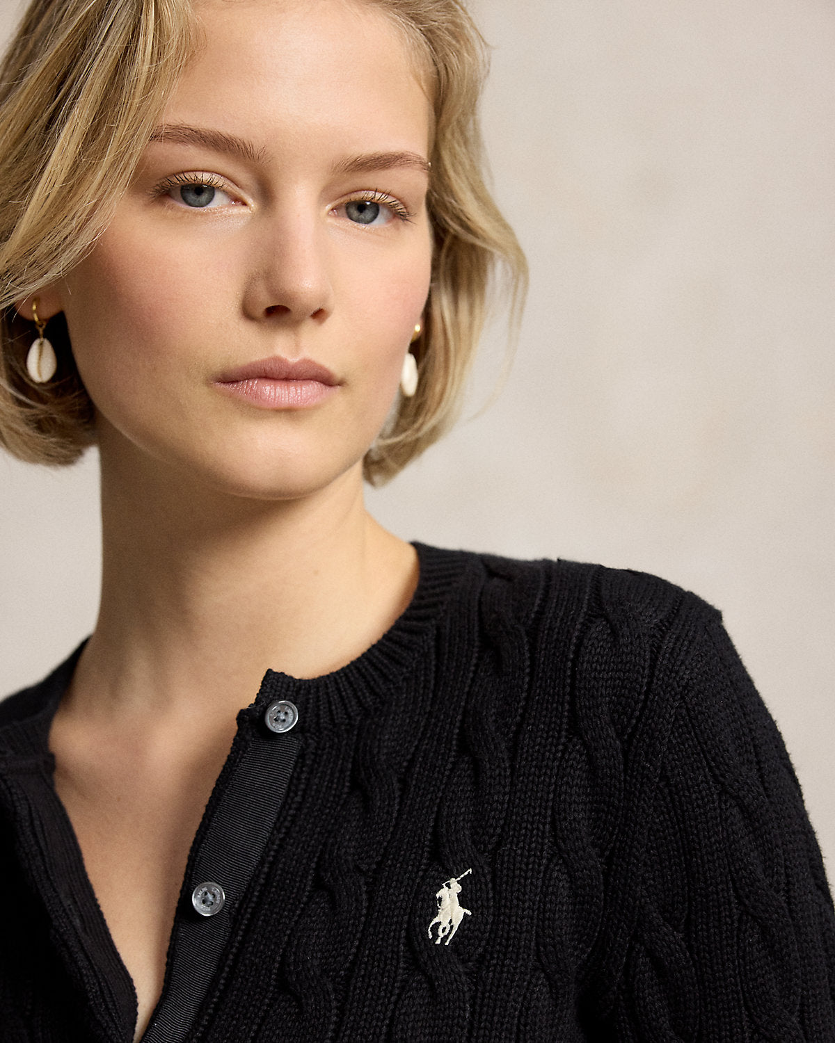 Cable-Knit Cotton Crewneck Cardigan
