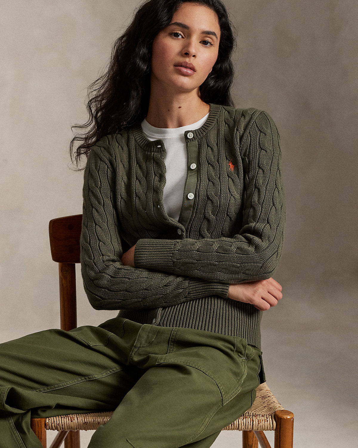 Cable-Knit Cotton Crewneck Cardigan