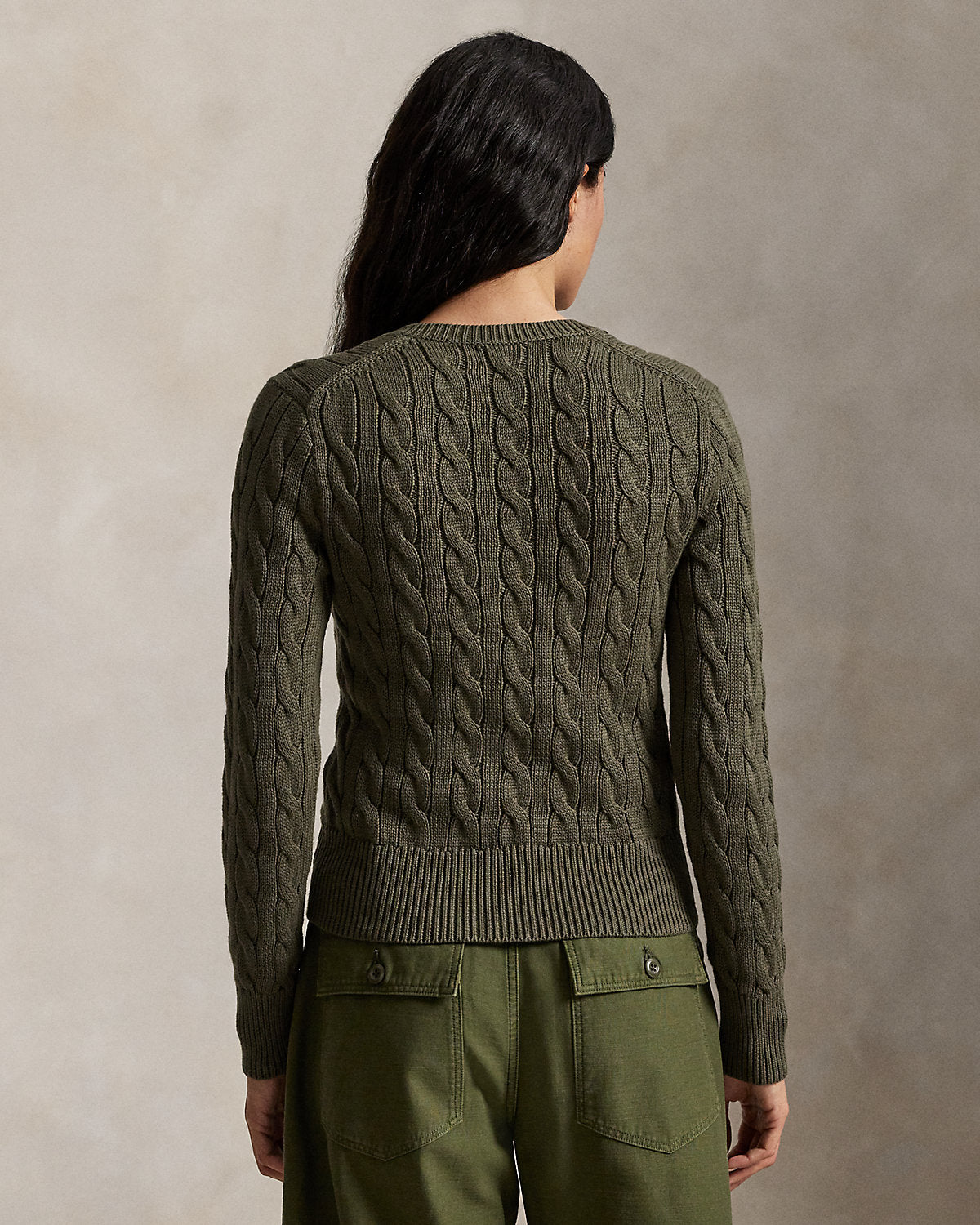 Cable-Knit Cotton Crewneck Cardigan