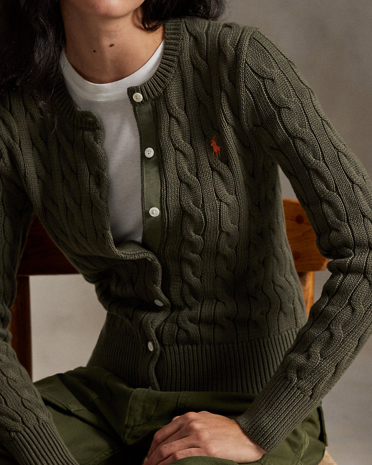 Cable-Knit Cotton Crewneck Cardigan