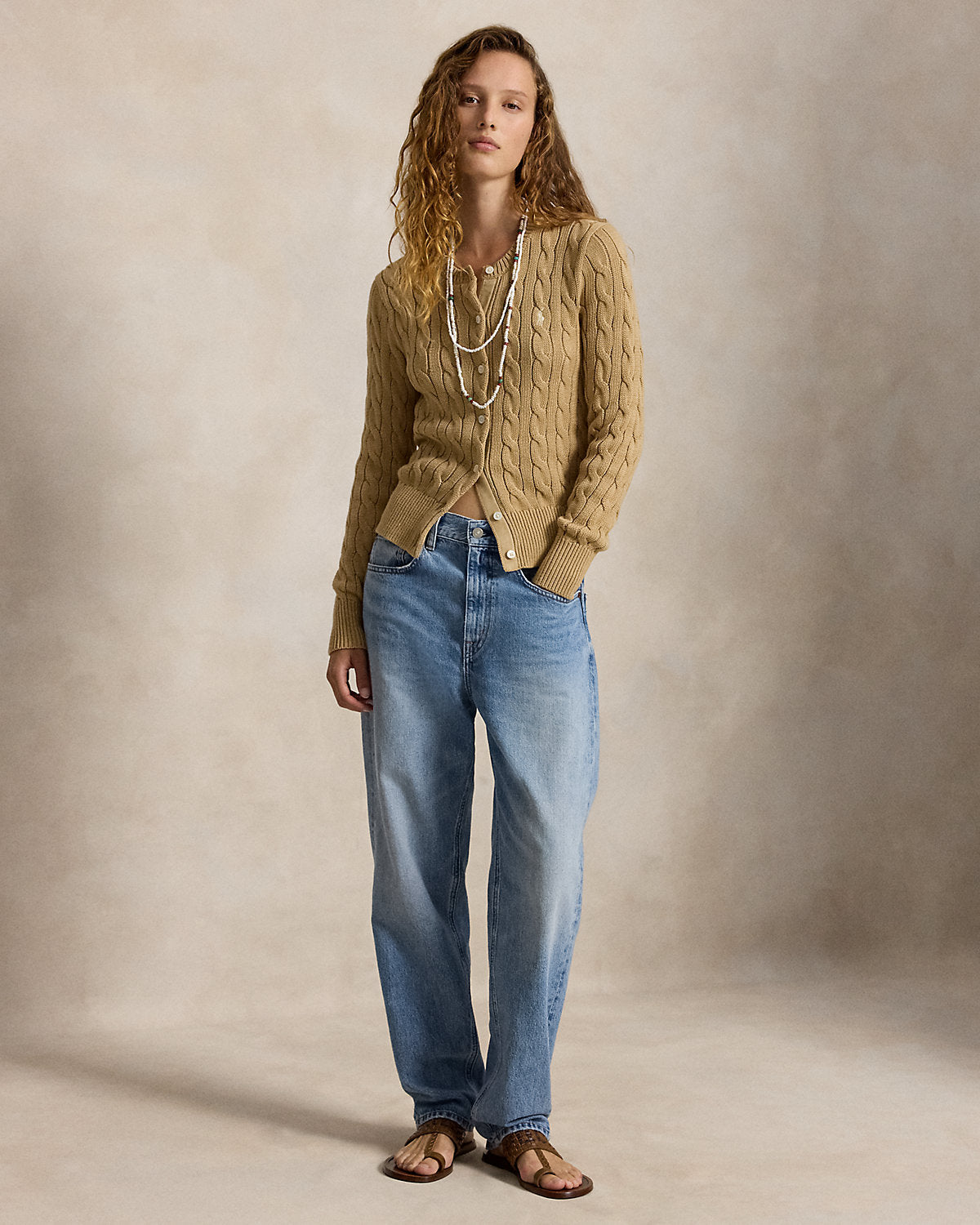 Cable-Knit Cotton Crewneck Cardigan