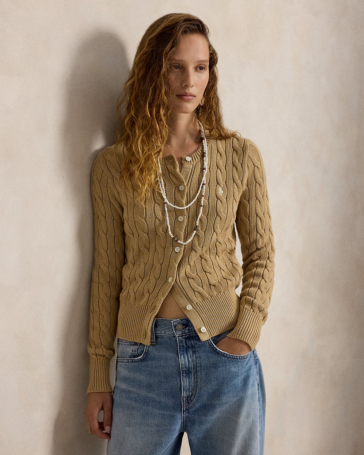 Cable-Knit Cotton Crewneck Cardigan