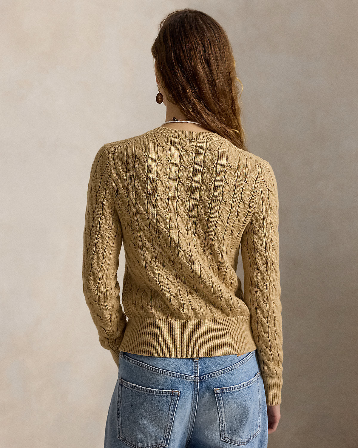 Cable-Knit Cotton Crewneck Cardigan