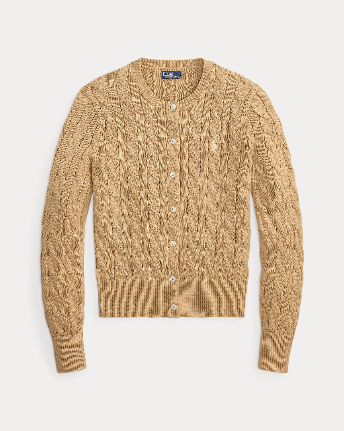 Cable-Knit Cotton Crewneck Cardigan