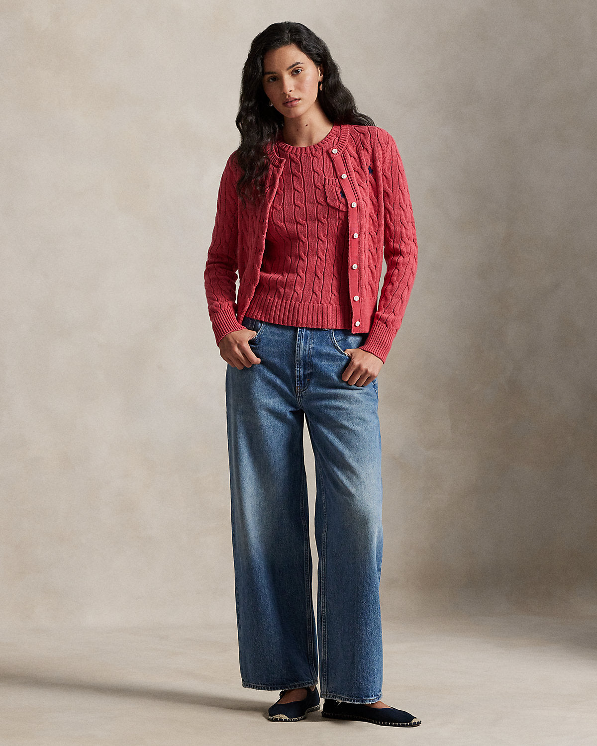 Cable-Knit Cotton Crewneck Cardigan