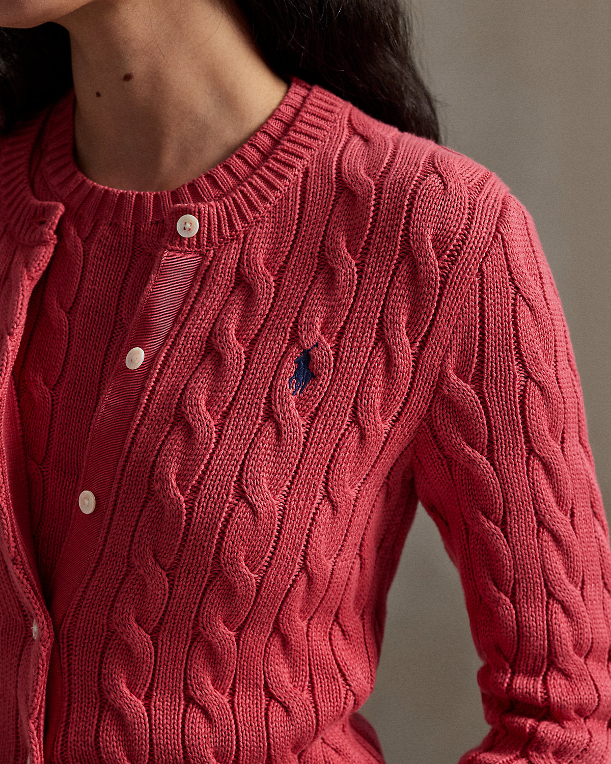Cable-Knit Cotton Crewneck Cardigan