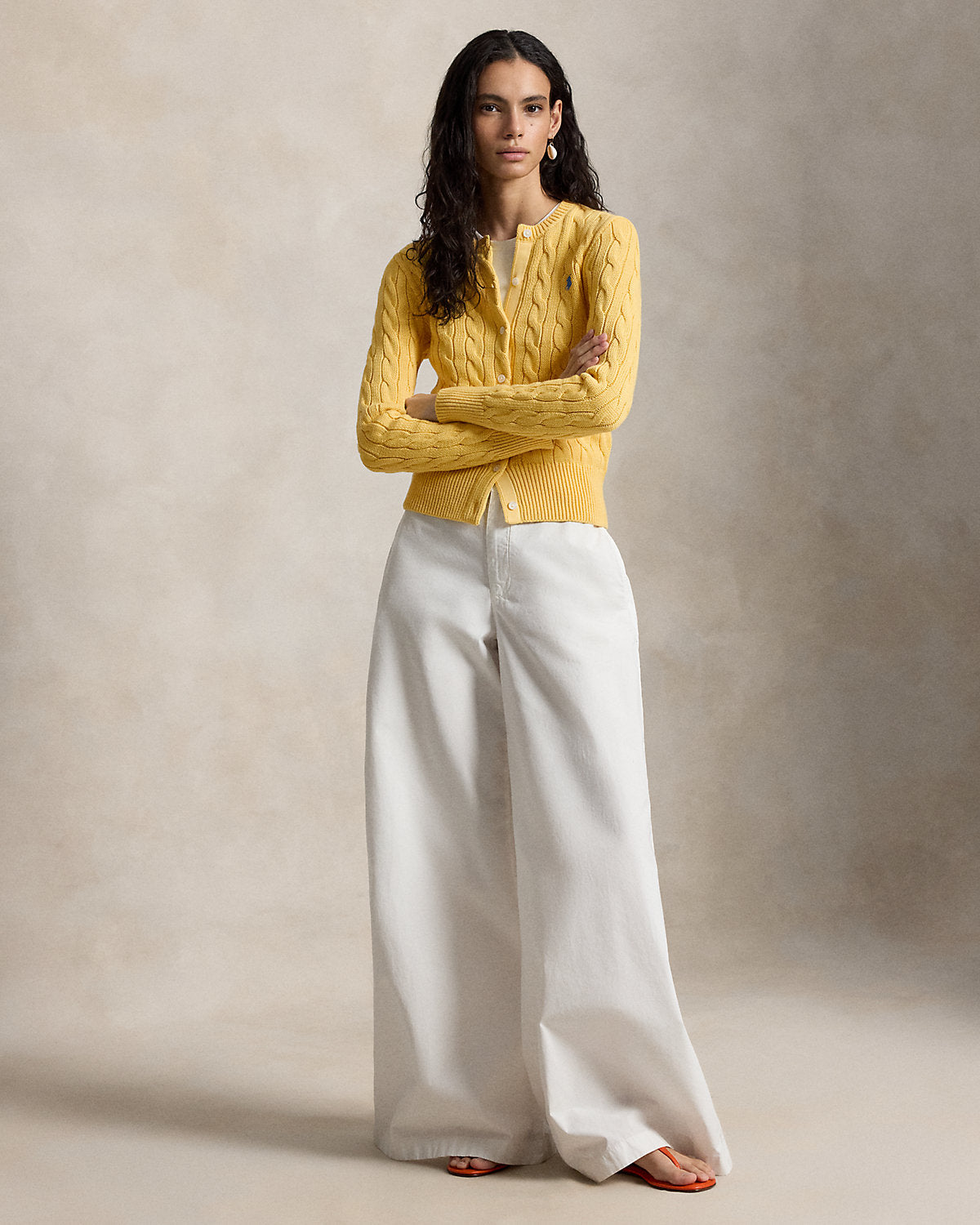 Cable-Knit Cotton Crewneck Cardigan
