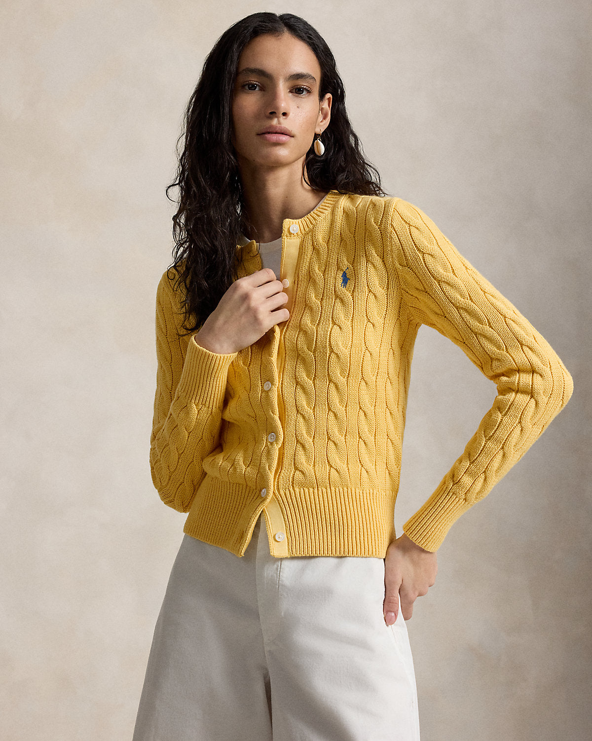 Cable-Knit Cotton Crewneck Cardigan
