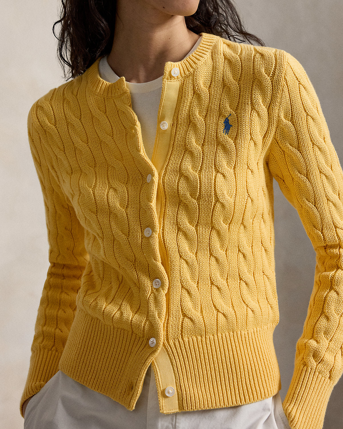 Cable-Knit Cotton Crewneck Cardigan