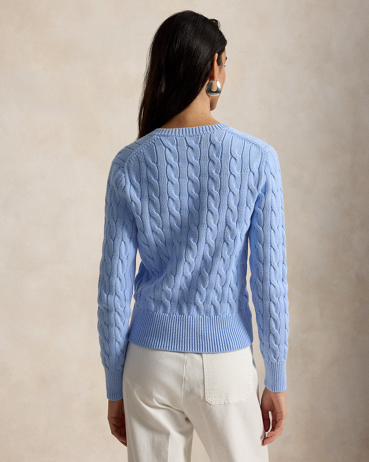 Cable-Knit Cotton Crewneck Cardigan