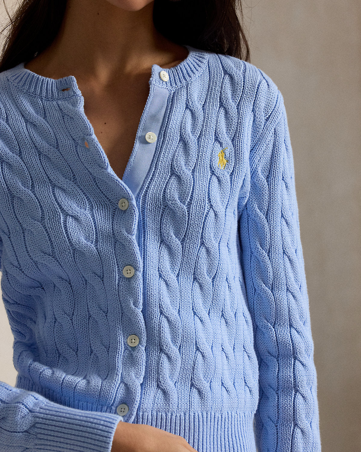 Cable-Knit Cotton Crewneck Cardigan