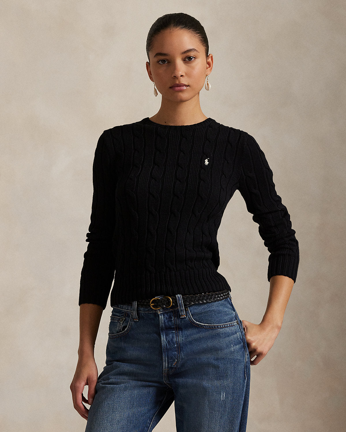 Cable-Knit Cotton Crewneck Sweater