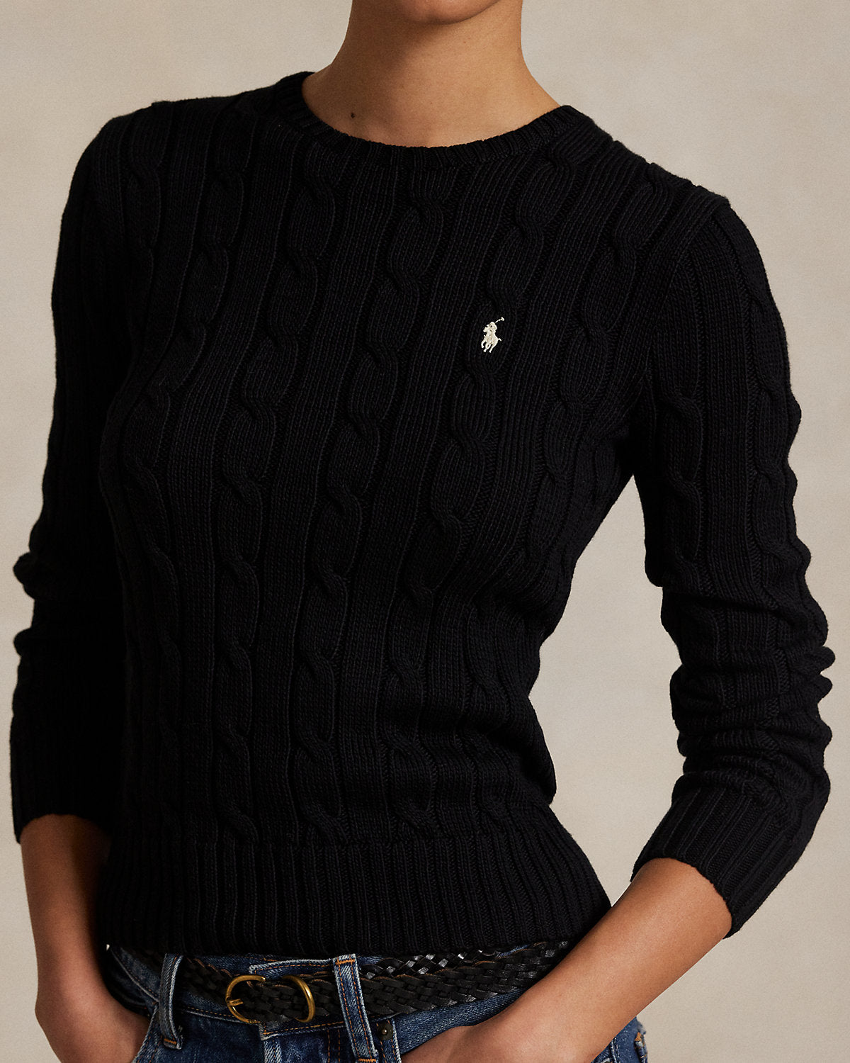 Cable-Knit Cotton Crewneck Sweater