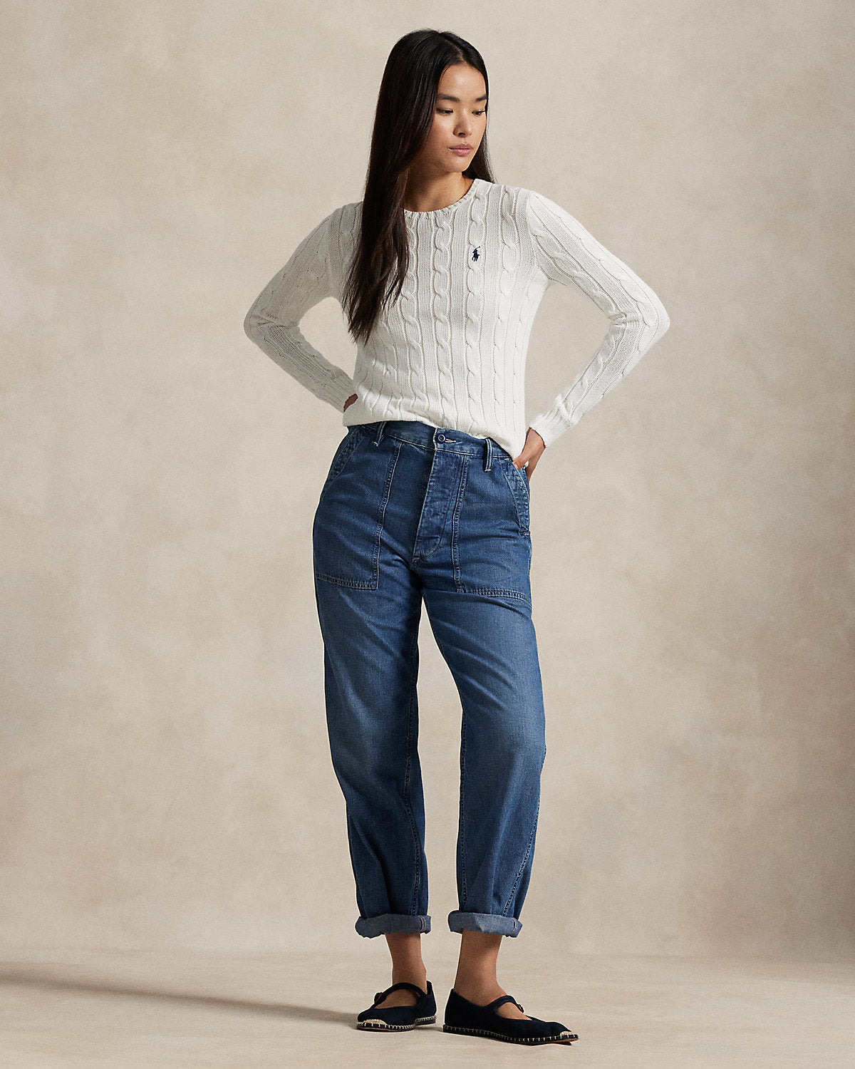 Cable-Knit Cotton Crewneck Sweater