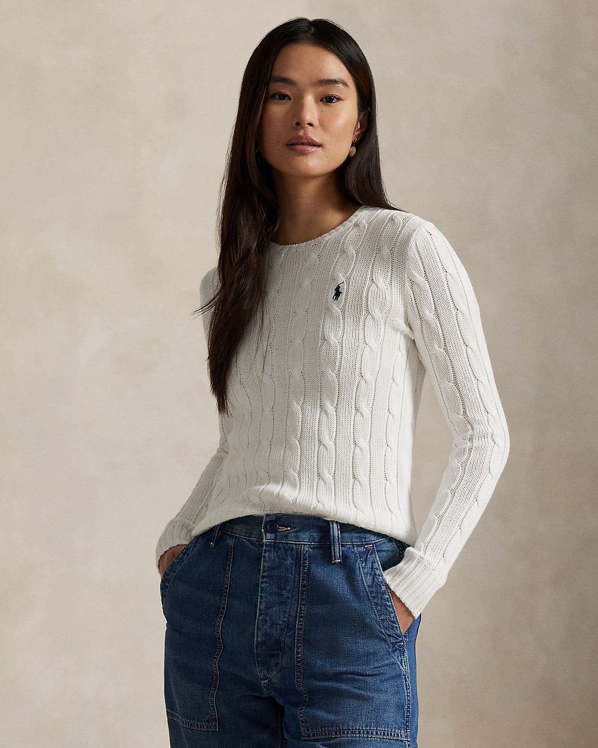 Cable-Knit Cotton Crewneck Sweater