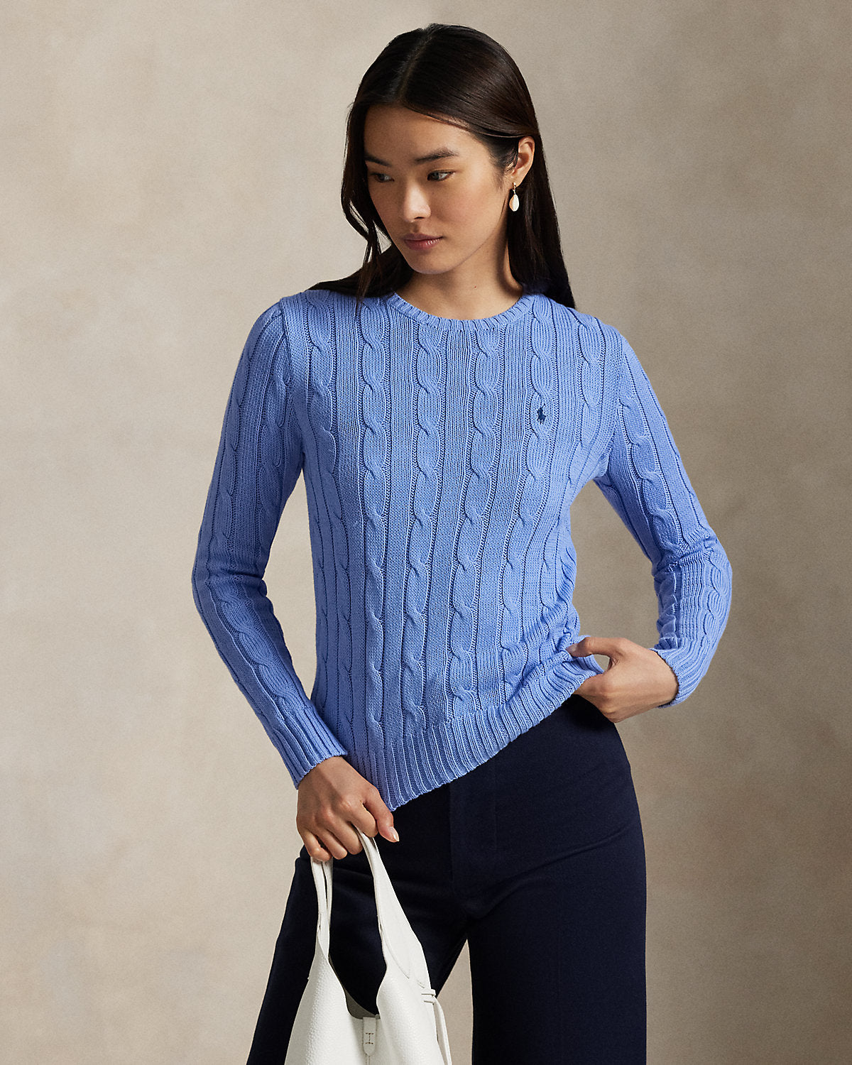Cable-Knit Cotton Crewneck Sweater