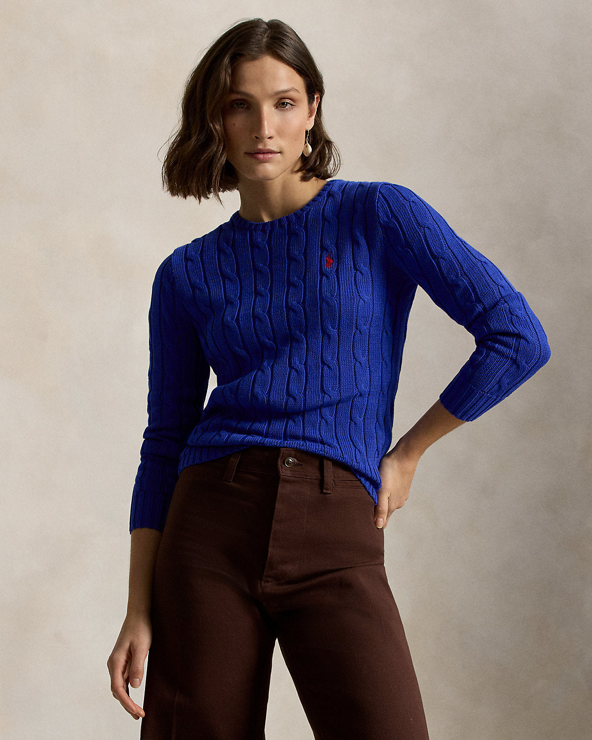 Cable-Knit Cotton Crewneck Sweater