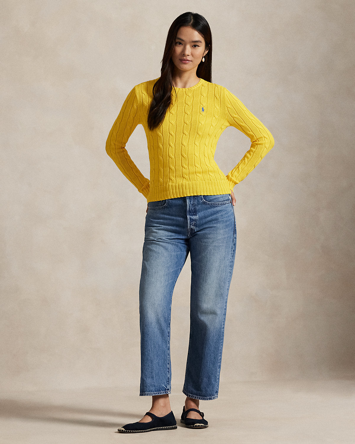Cable-Knit Cotton Crewneck Sweater