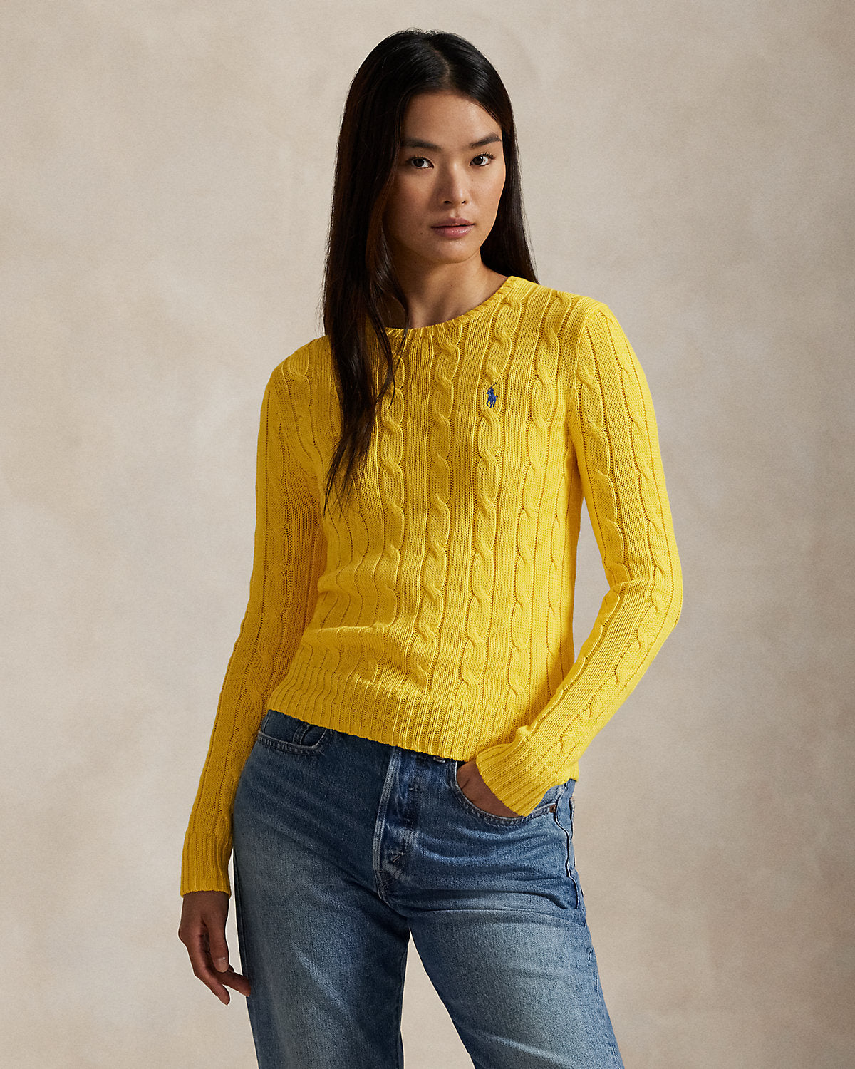 Cable-Knit Cotton Crewneck Sweater